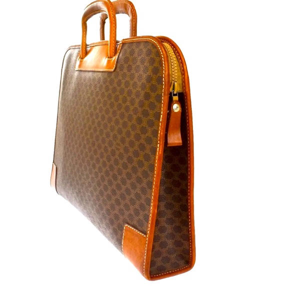 CELINE Logo Macadam Pattern Briefcase Hand Bag PVC Leather Brown made in Italy - Picture 4 of 14